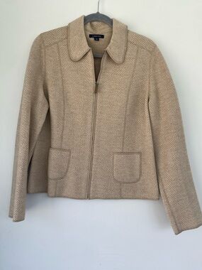 Lands' End Women's Beige Herringbone Zip Jacket